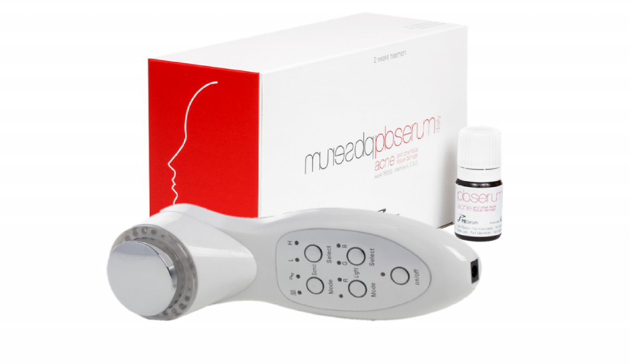 DermaGene Ultrahangos és LED terápiás készülék csomagban PBSerum Acne DermaGene Ultrahangos és LED terápiás készülék csomagban PBSerum Acne
