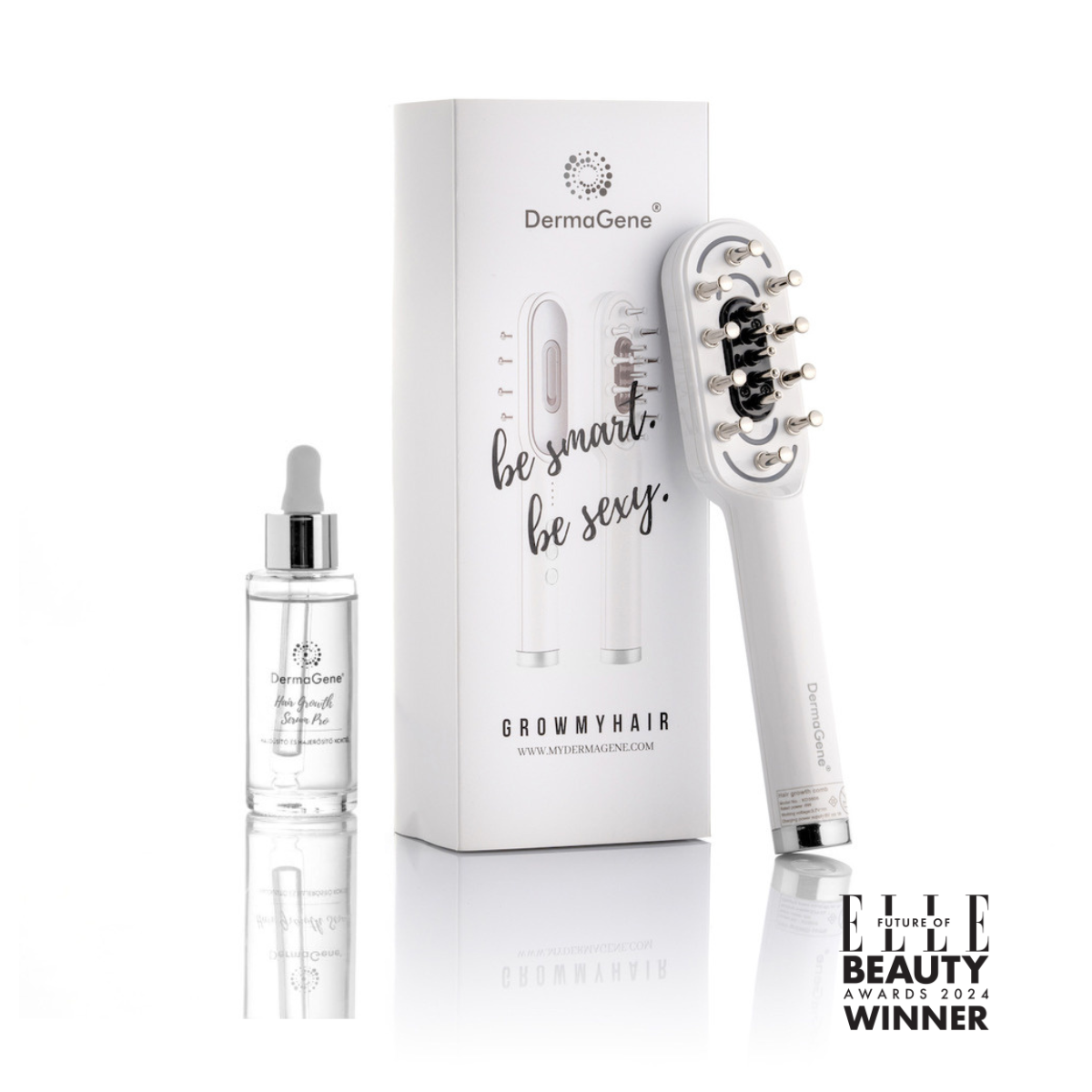 DermaGene® Grow My Hair 3in1  PROFI CSOMAG - Hajhullás elleni, Hajerősítő Fésűvel és Hajnövesztő Szérummal (Fehér)