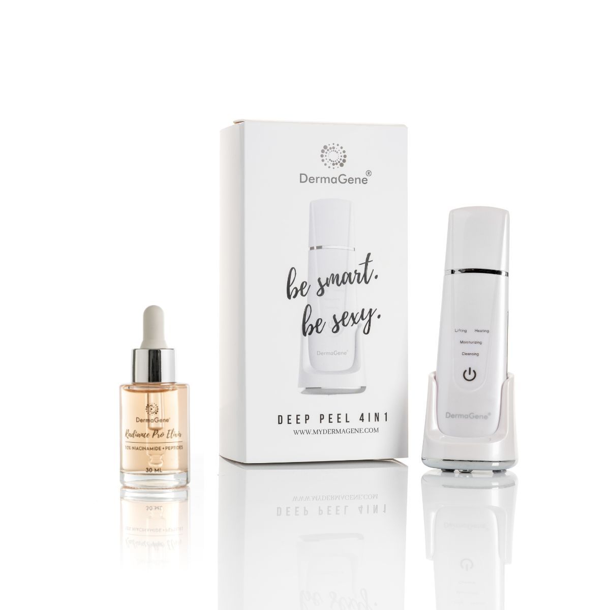 DermaGene® Deep Peel 4in1 Hidroabráziós Otthoni Arcpeeling Készülék HALADÓ csomagban  Radiance Pro Elixirrel (Fehér)
