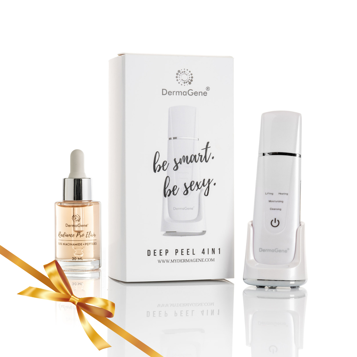 DermaGene® Deep Peel 4in1 Hidroabráziós Otthoni Arcpeeling Készülék HALADÓ csomagban  Radiance Pro Elixirrel (Fehér)