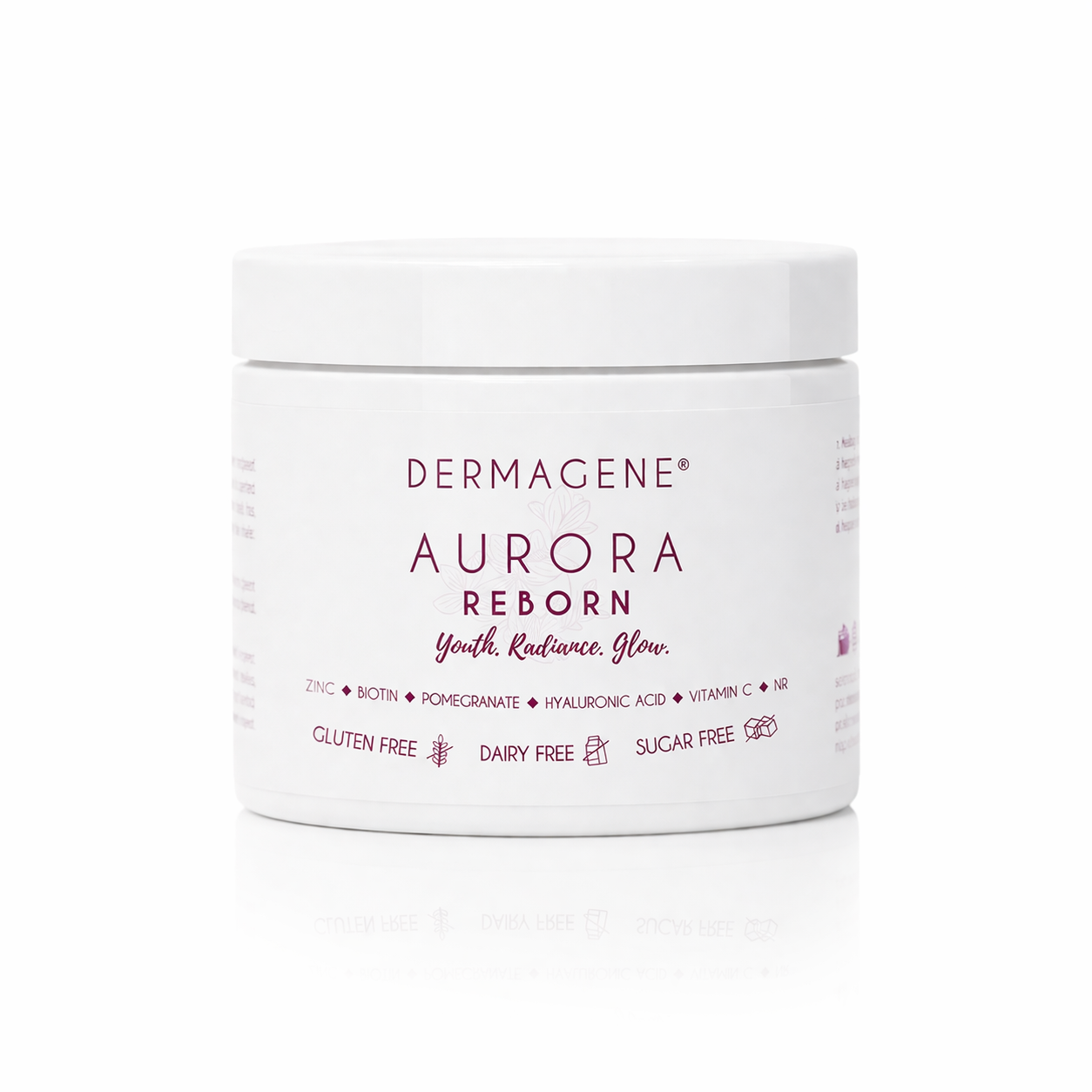 DermaGene® Kollagén Italpor NAD+ (NR) és Hialuronsavval – REBORN, Málna íz, nagy dózisú kollagén peptidekkel 