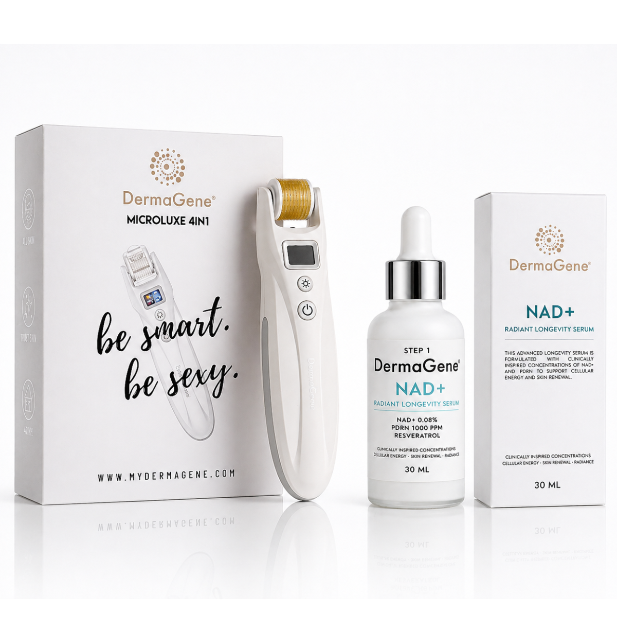  DermaGene® Longevity Skin Protocol Duo - Esztétikai bőrmegújító rendszer dermarollerrel és NAD⁺ szérummal