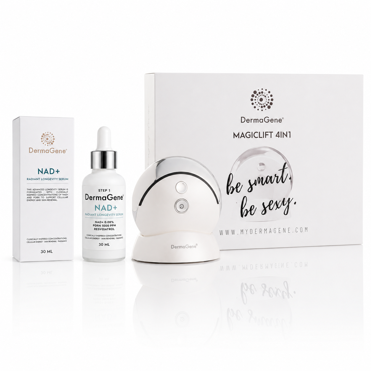 DermaGene MagicLift Longevity System - Arcfeszesítő és Bőrfiatalító Készülékkel és NAD+ Szérummal