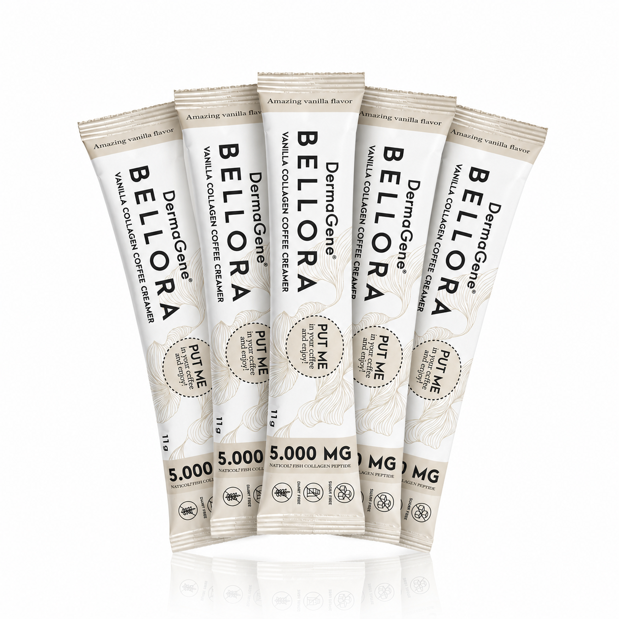 DermaGene® BELLORA Kollagén Kávékrémpor Kóstoló Csomag – Vaníliás, Tej- és Cukormentes (5 tasak)