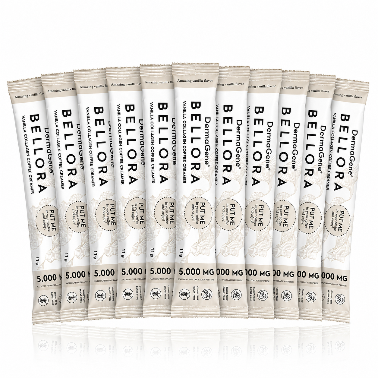 DermaGene® BELLORA Kollagén Kávékrémpor Kóstoló Csomag – Vaníliás, Tej- és Cukormentes (10 tasak)