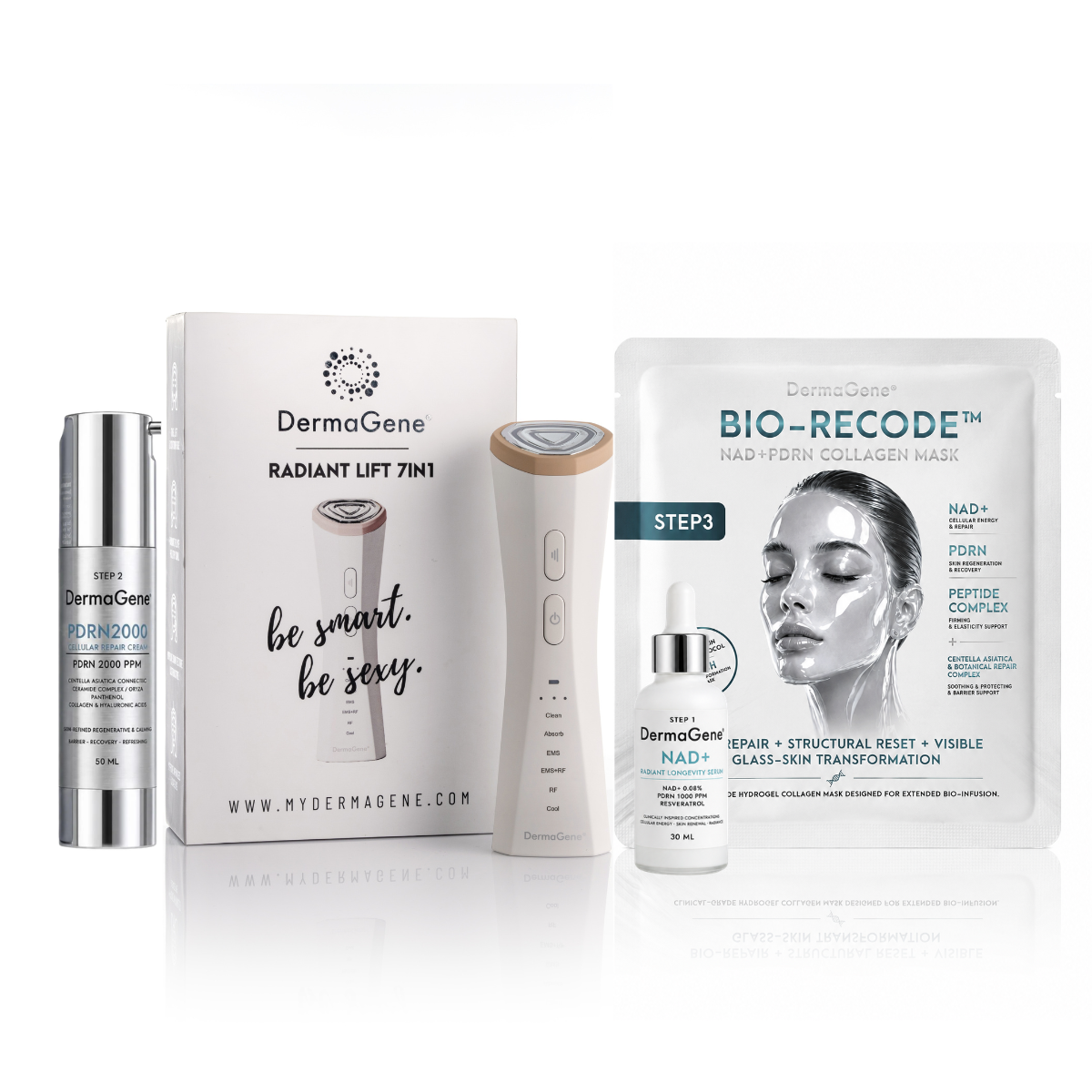 DermaGene® RadiantLift 7in1 Professzionális Esztétikai Arckezelő Készülék és NAD⁺ + PDRN Barrier Recovery Rendszer
