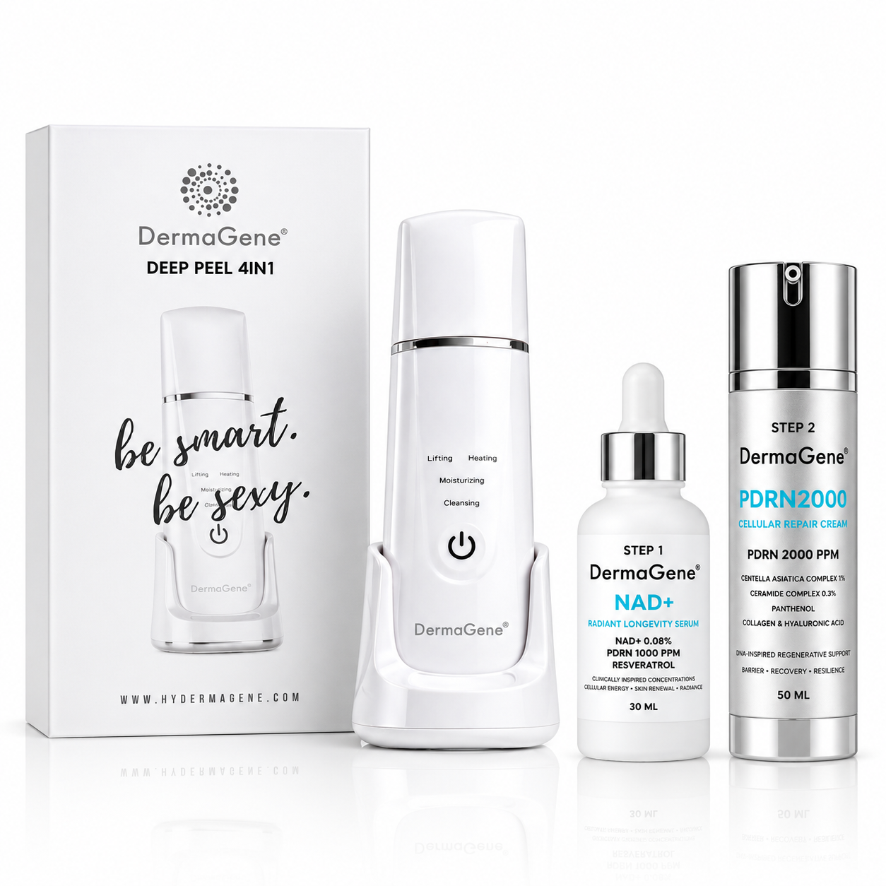 DermaGene® DeepPeel 4in1 Hidroabráziós Arckezelő Készülék és NAD⁺ + PDRN Barrier Recovery Rendszer